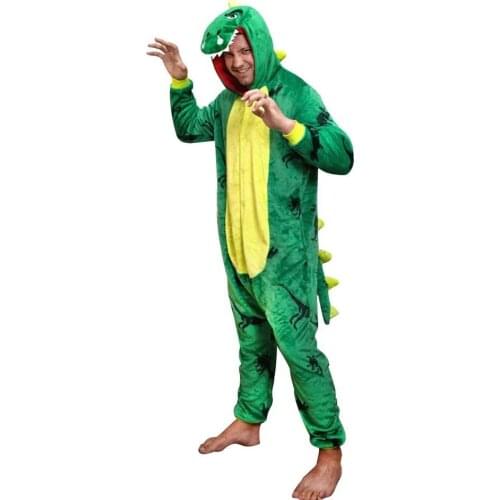 HKSNG XXL Size High Quality Adult Green Dinosaur Onesies Animal Pajamas Cosplay Costume Party Funny Jumpsuits Christmas