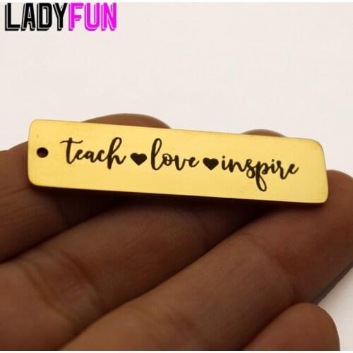 Teach Love Inspire Charm Stainless Steel Teacher Valentine Gifts Charms High Polish Mirror Surface Pendant 10pcs/lot