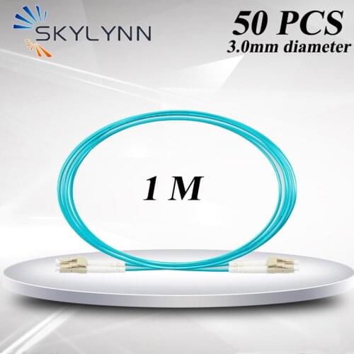 Factory Direct 1 Meter Length 50 Pcs LC/UPC-LC/UPC 100G OM3 DX Core 3.0mm Diameter Aqua LSZH Jacket Fiber Optic Patch Cord