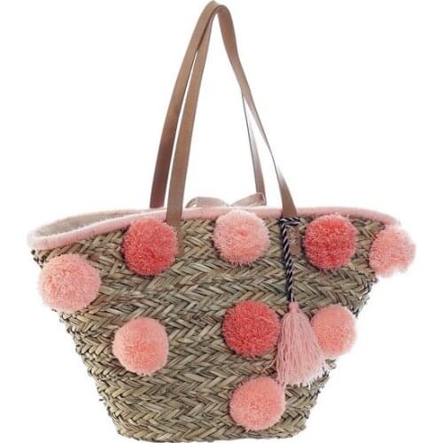 Bag DKD Home Decor Pink Coral Pompoms