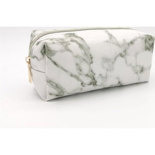 Make Up Bag PU Leather Pouch Women Zipper White Toiletry Kit Female Organizer for Cosmetics