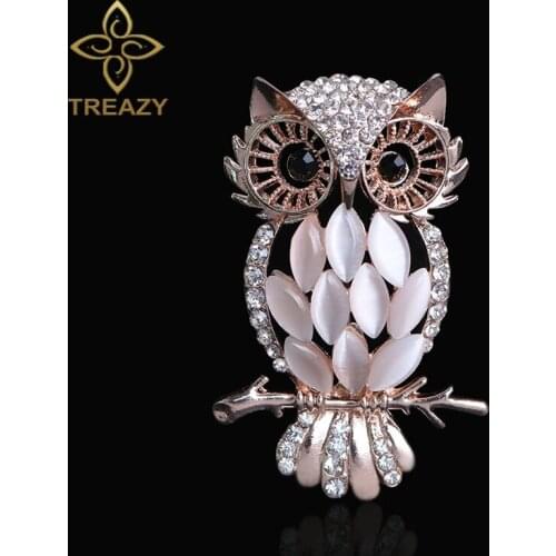 Vintage Owl Brooch Pin Fashion Full Rhinestone Crystal Opal Brooches Pins For Women Wedding Dress Accessories