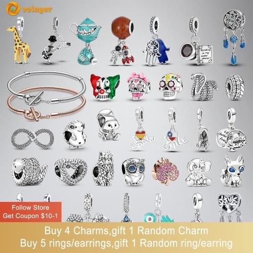 Volayer 925 Sterling Silver Beads Blue-eyed Open Heart Fox Bear,Fox & Squirrel Dangle Charms fit Original Pandora Bracelets