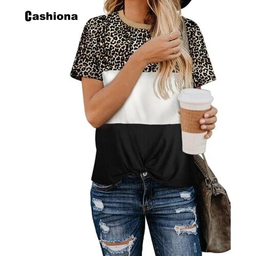 Cashiona Plus size Women Elegant Leisure Casual T-shirt Patchwirk Tops Clothing England Style 2021 Summer Tees shirt Femme 3XL