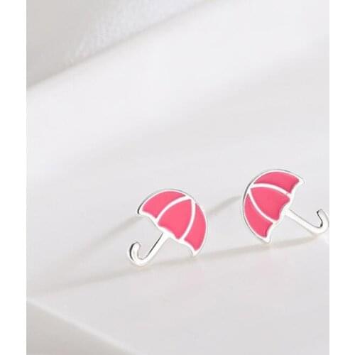 Elegant Trendy 100% 925 Sterling Silver Stud Earrings For Women Statement Enamel Umbrella Earring Fashion Jewelry Party Gifts