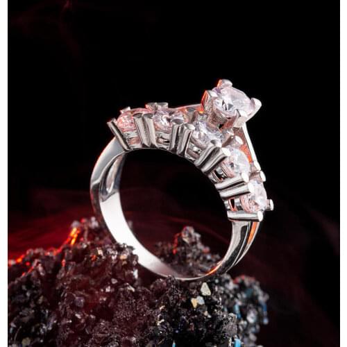 Women Silver Zircon Gemstone Ring Multi Stone Romantic Ring Solitaire Ring Wedding Engagement Ring 925K Silver