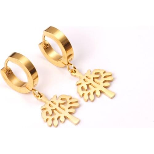 Gold/Silver Color Tree Shape Hoop Earrings for Women 316L Stainless Steel Stud Earrings Fashion Jewelry Gift Accessories