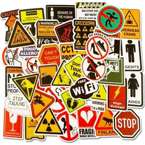 10/30/50Pcs Warning Signs Waterproof Stickers Guitar Suitcase Skateboard DIY Danger Banning Reminder kids Toys Graffiti Sticker