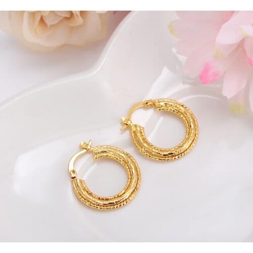 2pairs Top Quality 24K Gold Earring Simple Gold Fashion Earrings Jewelry
