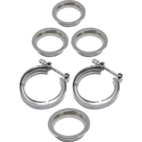 2x 2.5"V-Band Clamp&Flange Kit T-304 Stainless Steel & Iron For Turbo Exhaust Downpipe 4 X Iron V-Band Flanges（Flat Flange)