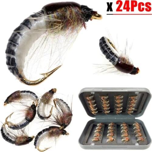 3/6/12/24Pcs Woolly Worm Brown Caddis Nymph Fly Deer Hair Beetle Trout Fly Fishing Lure