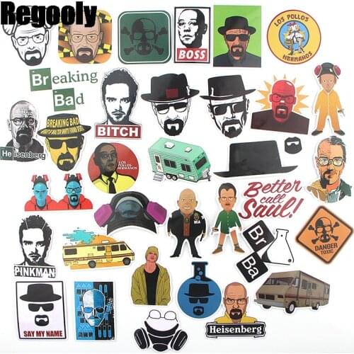 34pcs BreakingBad Anime Children Scrapbooking Stickers Waterproof PVC Skateboard Guitar Suitcase Funny Graffiti Sticker Kids Toy