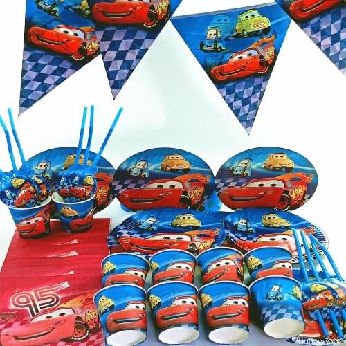 60pcs cars banner cups napkins Cartoon Kids Boys Baby Birthday Tableware Party Supplies Party Decoration