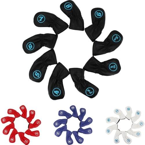 9Pcs/Set Golf Cover Iron Pole Head Covers Putter Protector Outdoor Sports Universal With Number Tags Waterproof PU Leather