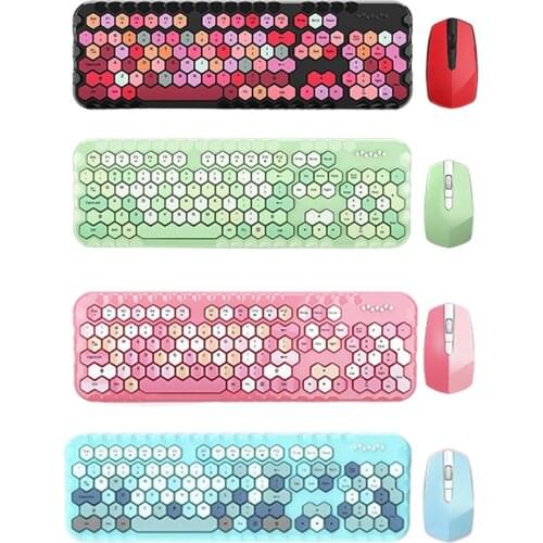 Wireless Keyboard and Mouse Combo, Retro Keyboard Wireless Full Size Colorful Keyboard , Compatible with Mac/ PC/Laptop