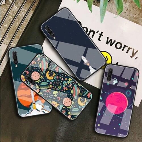 Art cartoon space planet Tempered Glass Case For Samsung Galaxy A10S A10E A20S A20E A30S A40 A50S A60 A70 A80 A90 A6 A7 A8 Shell
