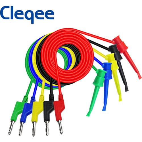 Cleqee P1045 5PCS Test Hook Clip To 4mm Stackable Banana Plug Test Lead kit Durable Multimeter Test Cables Copper 100cm 500V 5A