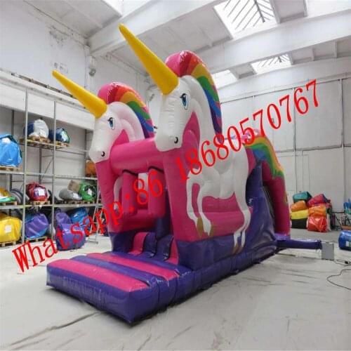 Hot sale unique flying unicorn bodyguard house pvc inflatable combination slide