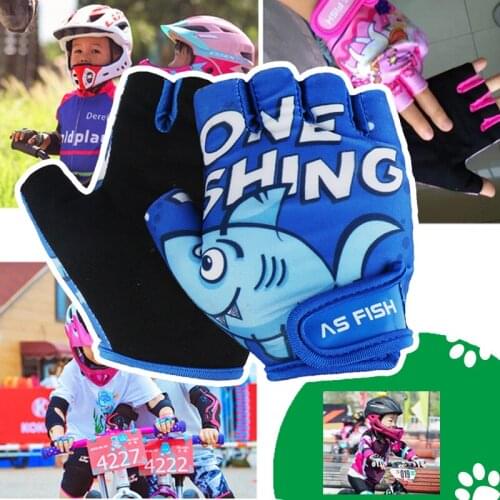 Cartoon XS S Bike Cycling Gloves for Kids Outdoor Sport Balance bicycle Gloves Children Half Finger boys girls wearable