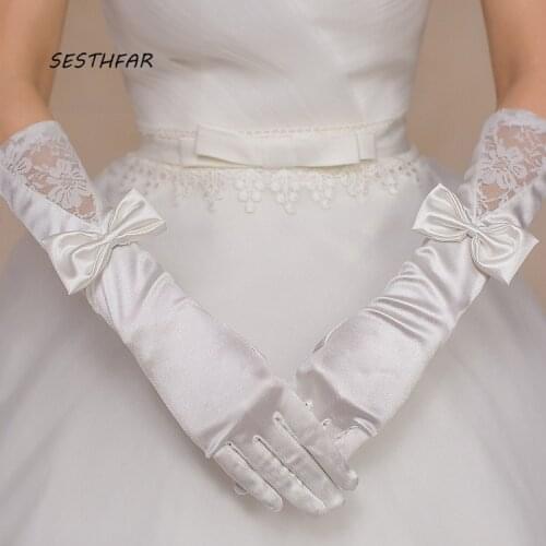 Bride Wedding Gloves Long Satin Elegant For Women Finger Bridal Wedding Dress Accessories ST07