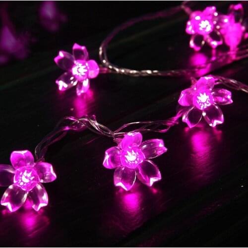Cherry Blossom Garland 3/5M Indoor Decorative String Fairy Light Crystal Silicone Flower Festival Xmas Decoration Battery Power