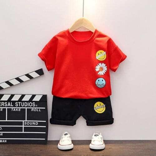 Toddler Baby Boys Girls Clothing Sets Smiling Face T-Shirt Childrens Clothing Set For Infant Kids Lovely Cute Cartoon Clothes