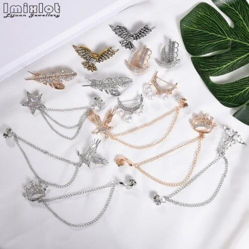Korean British Style Crown Eagle Brooch Cross Suit Tassel Chain Lapel Pin Boat Leaf Badge Retro Female Corsage Men Accessories