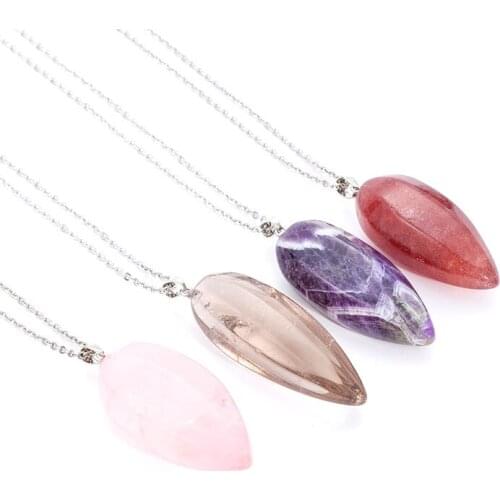 Natural stone Pink Purple White crystal Onyx pendant pendulum Irregular water Drop Quartz Necklace reiki chakra fashion jewelry