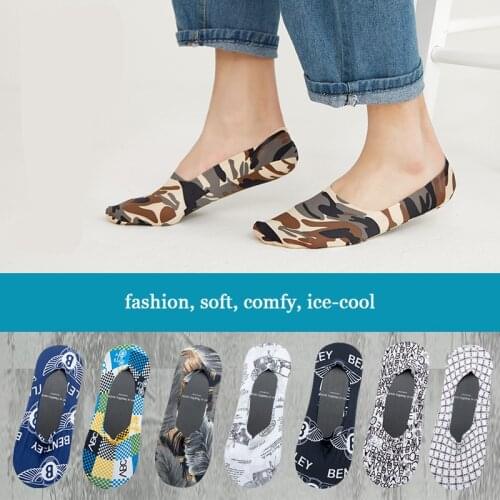 5Pairs Fashion Mens Invisible Socks Digital Printing Ice Cool Mens Socks Funny Hip Hop Men No Show Socks Men Cotton Size 39-44