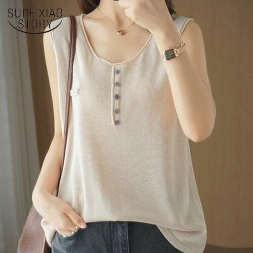 Solid Vest V-neck Sexy Clothes Korean Fashion Sexy Cotton Short Tank Women Shirt Blusas 2021 Summer Tops Women Knitted Top 14644