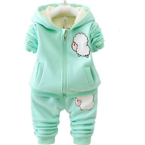 Autumn Winter Children Clothes Suit Baby Girls Cartoon Small Sheep Hooded Pants 2Pcs/set Toddler Casual Clothing Kids Tracksuits