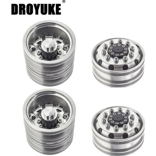 Drouyke 2pcs Aluminum Alloy Front Rear Wheel Rims For 1/14 Tamiya Tractor Truck Climbing Trailer Cargo Truck Car