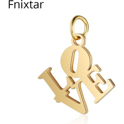 Fnixtar Stainless Steel Gold Color Love Letter Charms Pendant For Jewelry Making Mini Metal Charm Wholesale 10pcs/lot