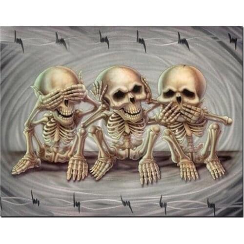 Full Drill 5D DIY Diamond Painting "three skull listen to music" square round bead Embroidery Cross Stitch 5D Home Decor Gift