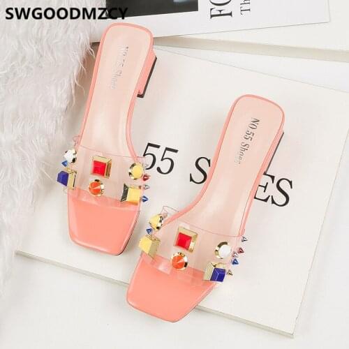 Clear Slides Block Heel Shoes White Summer Slippers Fashion Womens Slippers Outdoor Slides Women Designer Slippers Shoes Woman