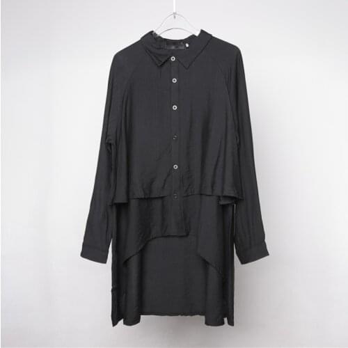 Dark series design vertical sense level irregular cut shirt male hair stylist before and after the long-sleeved long-port style