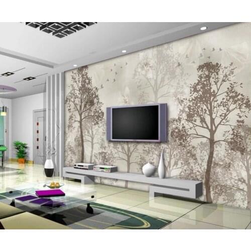Modern Custom 3D Wallpaper Nostalgic abstract woods white flowers butterfly TV background wall 3d Mural Wallpaper