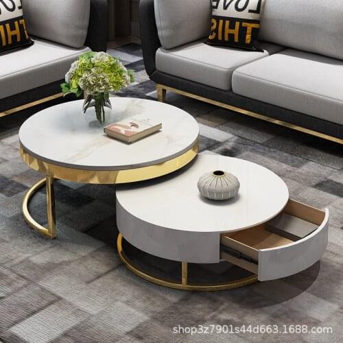 Nordic Modern Marble Coffee Table TV Cabinet Combination Small Apartment Multifunctional Tea Table Mini Creative Round Table
