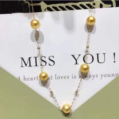 XF800 18K Gold Jewelry Natural Akoya Sea Pearls Necklace Pure AU750 Chain Gold Round Ball For Women Wedding Fine Gift X501