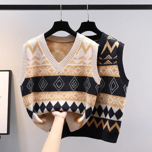 Knitted vest womens new hot style loose and versatile college style sweater vest fashion casual cotton