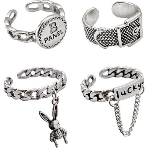 Retro Ring Female Fashion Personality Ins Tide Cold Wind Opening Ring Net Red Simple Hip-Hop Index Finger Four Seasons Wild Ring