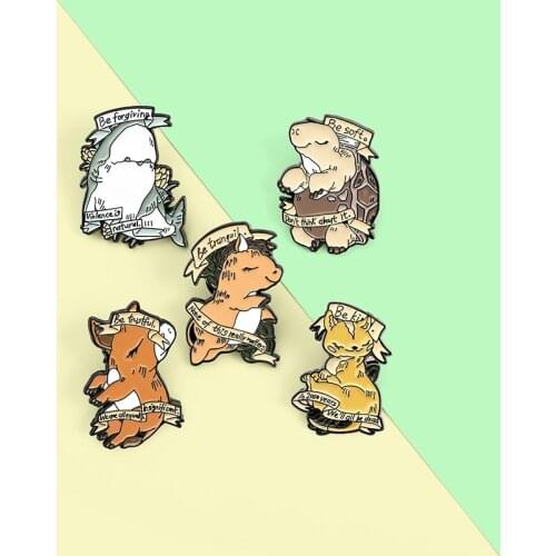 Positive Banner Animals Enamel Pin Custom Whale Horse Turtle Cat Cartoon Brooches Bag Lapel Pins Badge Jewelry Gift for Friends