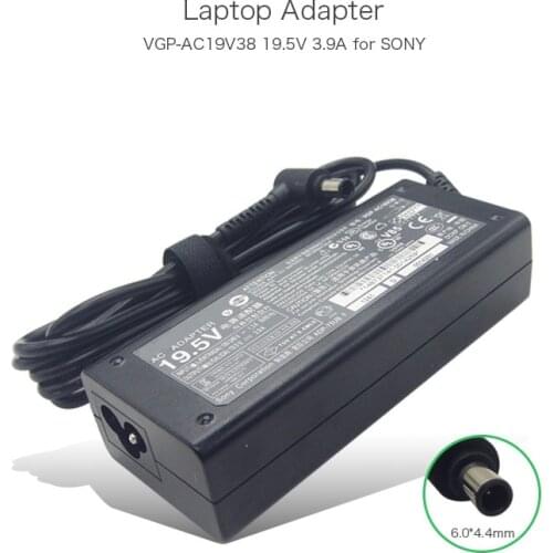 100% Original 19.5V 3.9A 6.0*4.4mm VGP-AC19V38 VGP-AC19V37 Power Adapter for Sony Vaio PCG-FR PCG-GRS PCG-GRX Series Laptops