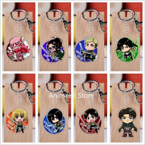 20 pcs/lot Attack on Titan Acrylic Keychain Toy Figure Eren Mikasa Bag Pendant Key Ring Gifts