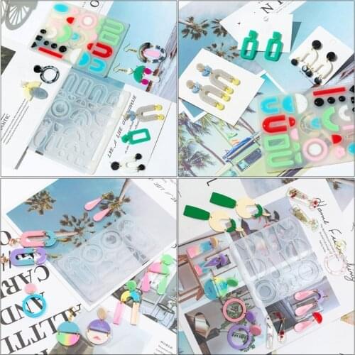 97QE 1 Set Crystal Epoxy Resin Mold Geometric Earrings Ear Pendant Casting Silicone Mould DIY Crafts Handmade Decorative Jewelry