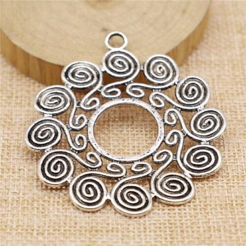 Free shipping 5pcs 61x54mm antique silver Mandala pattern charms diy retro jewelry fit Earring keychain hair card pendant