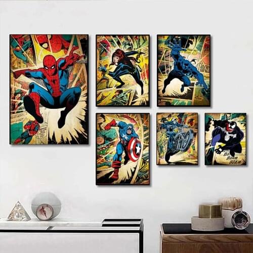 Spiderman Superhero Comic Canvas Painting Marvel Avengers Poster Posters and Prints Wall Art Pictures for Room Home Decoration