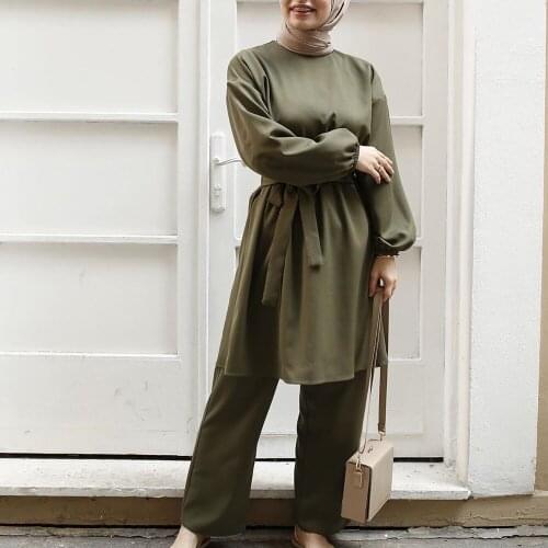 Eid Two-piece Muslim Sets Abaya Turkish Tops Pants Vetment Femme Hijab Dress Abayas For Women Musulman Ensembles Islam Clothing