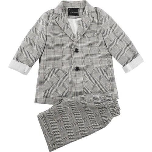 Boys Summer Blazer Jacket +Pants 2PCS Clothing Set School Kids Wedding Tuxedo Dress Children Chorus Performance Dress Costume