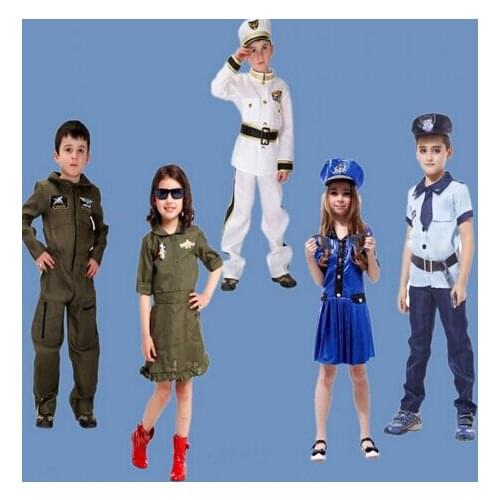 2016 Hot sale Halloween cosplay costumes boy seaman clothing kids pilot clothes Super Cool Police Girl Dress Childrens uniform